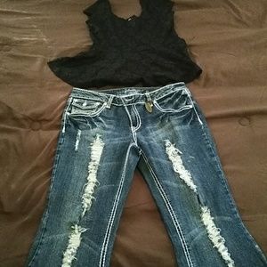 1 pair of jeans and 1 Lace top